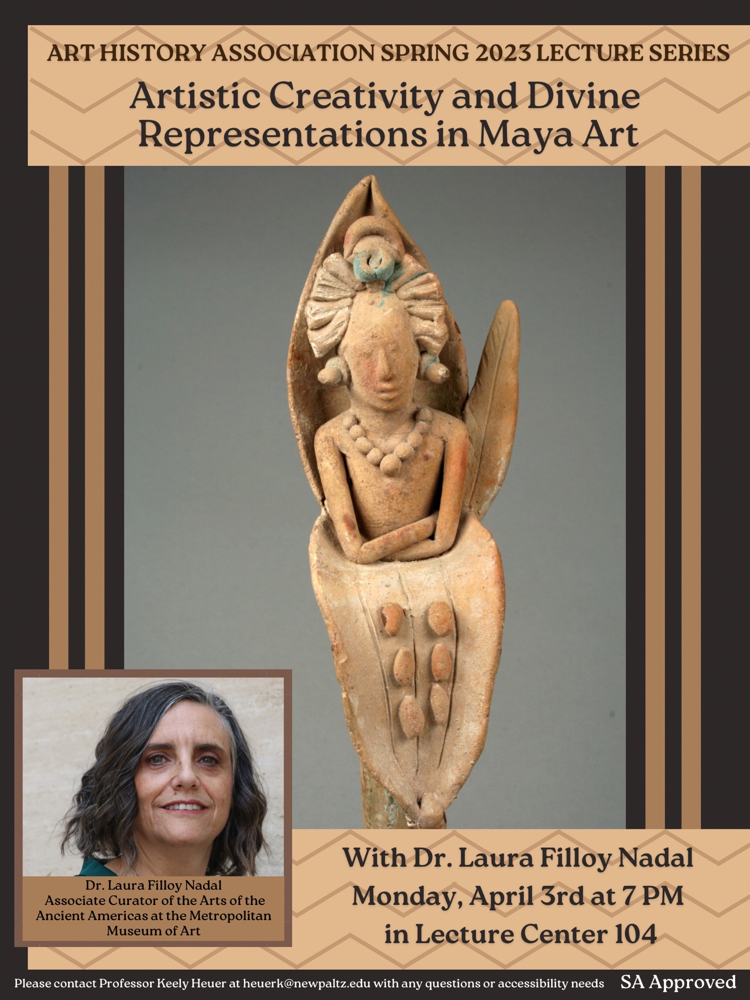 Flyer for Dr. Laura Filloy Nadal talk with Maya figurine depicted